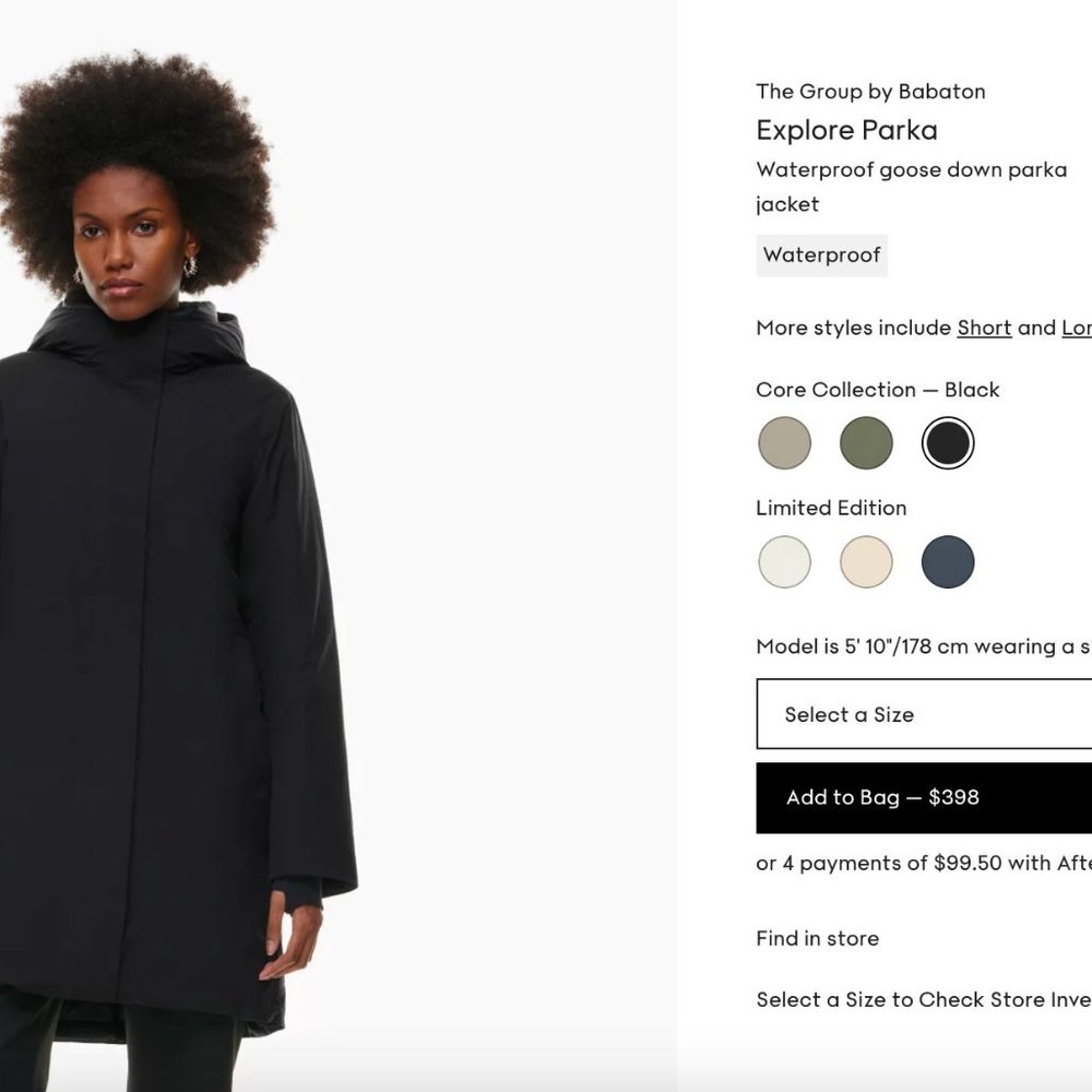 Babaron Aritzia Black Down Winter Coat size small "Explore Parka"